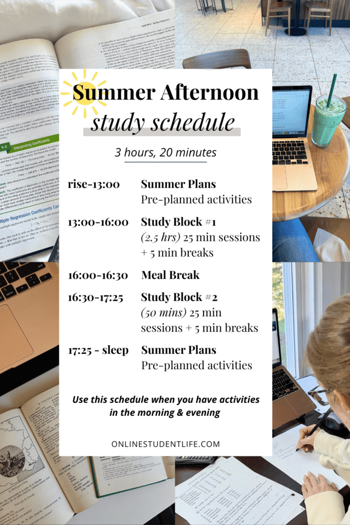 Summer Afternoon Study Schedule Example