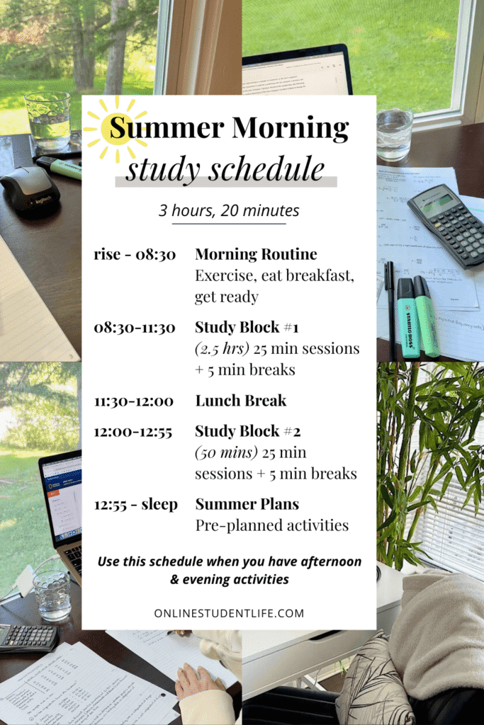 Summer morning study schedule example