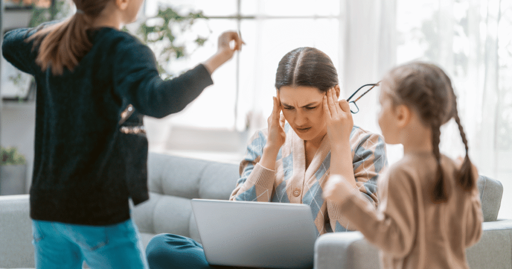 Stressed Mother Working and Noisy Children at Home. Credit: @yuganovkonstantin