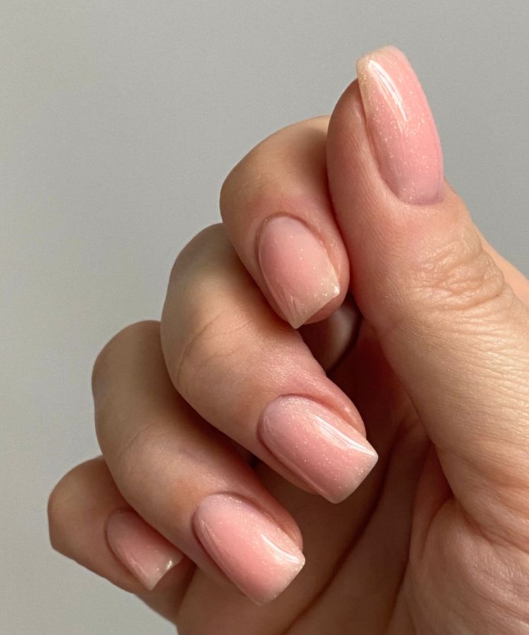 Nude Shimmer Square Nails